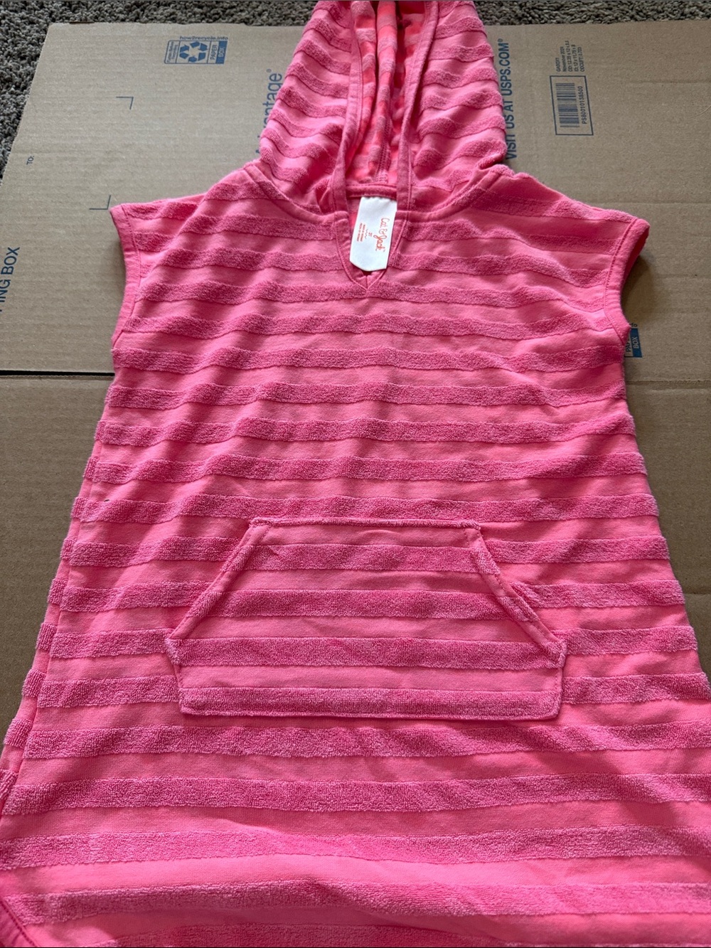 Pink Hooded stripped bathing suit cover:New no tags.